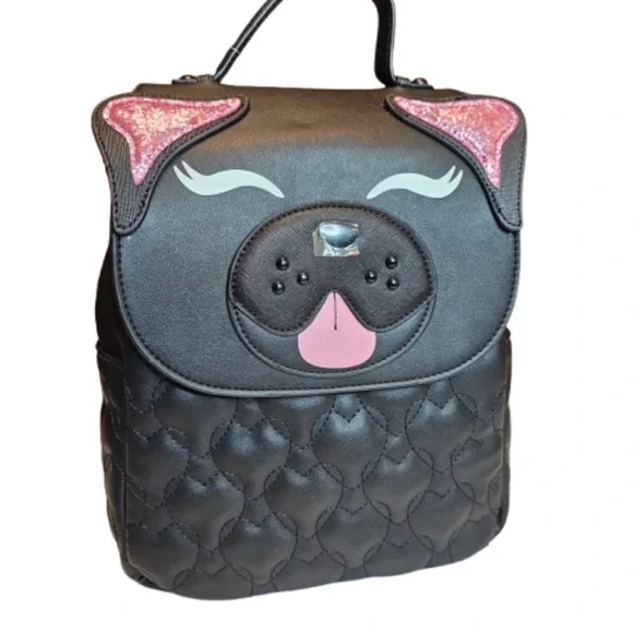 Betsey Johnson and Black and Pink Dog Backpack . NWT Betsey Johnson Kitsch Dog Mini Backpack Fuchsia Black Logo  main image 2